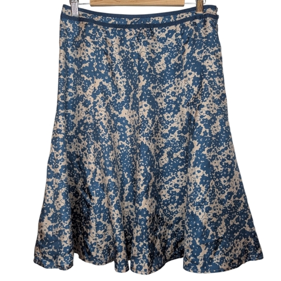 100% Silk Nougat London Blue Beige A Line Flowy Skirt Women's Large - Picture 1 of 10